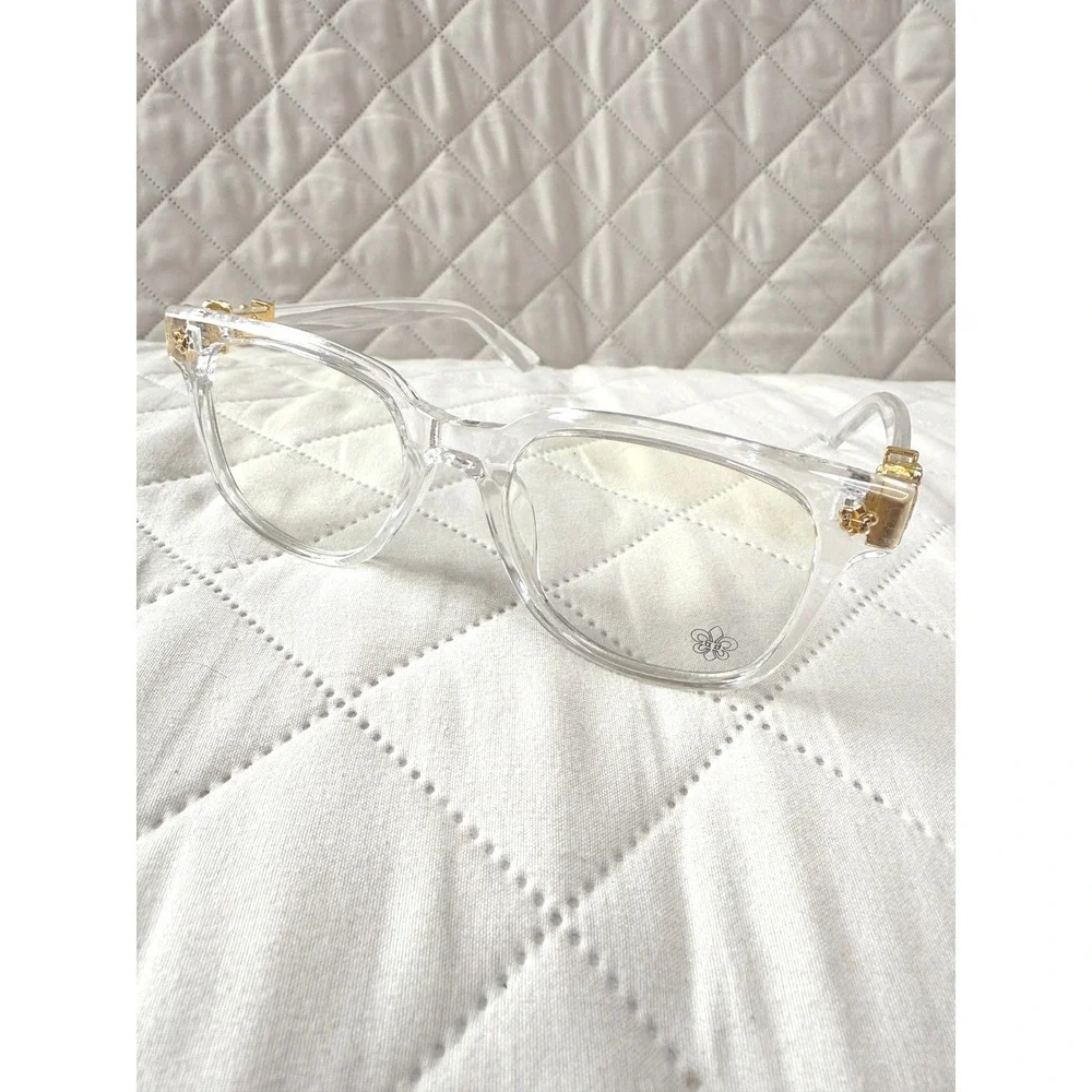 Clear Frame Anti Blue Light Glasses Gold Hardware Square Eyeglasses Transparent